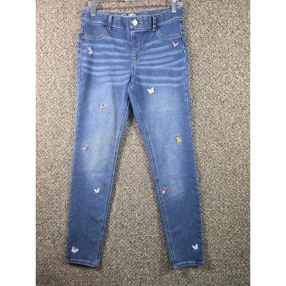 Wonder Nation Jegging Girls‎ Size XXL 18 Blue Denim Butterfly Embroidered Skinny